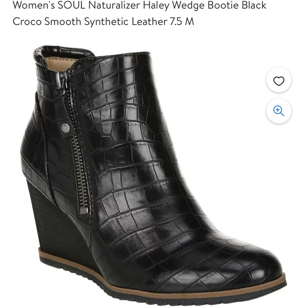 Women’s SOUL Naturalizer Haley wedge ankle bootie black croc print size 7.5M